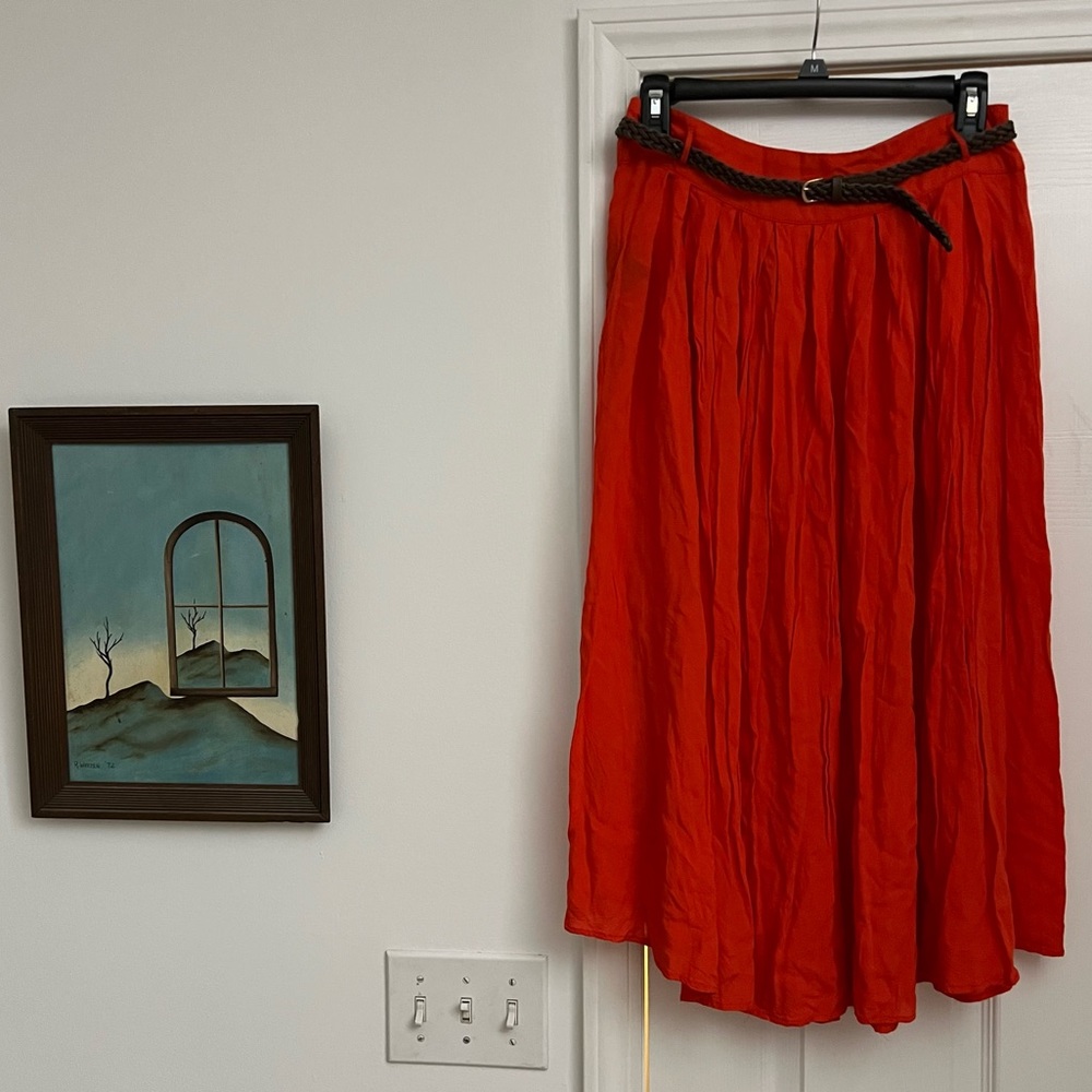 Forever21 Orange Midi Skirt with Belt